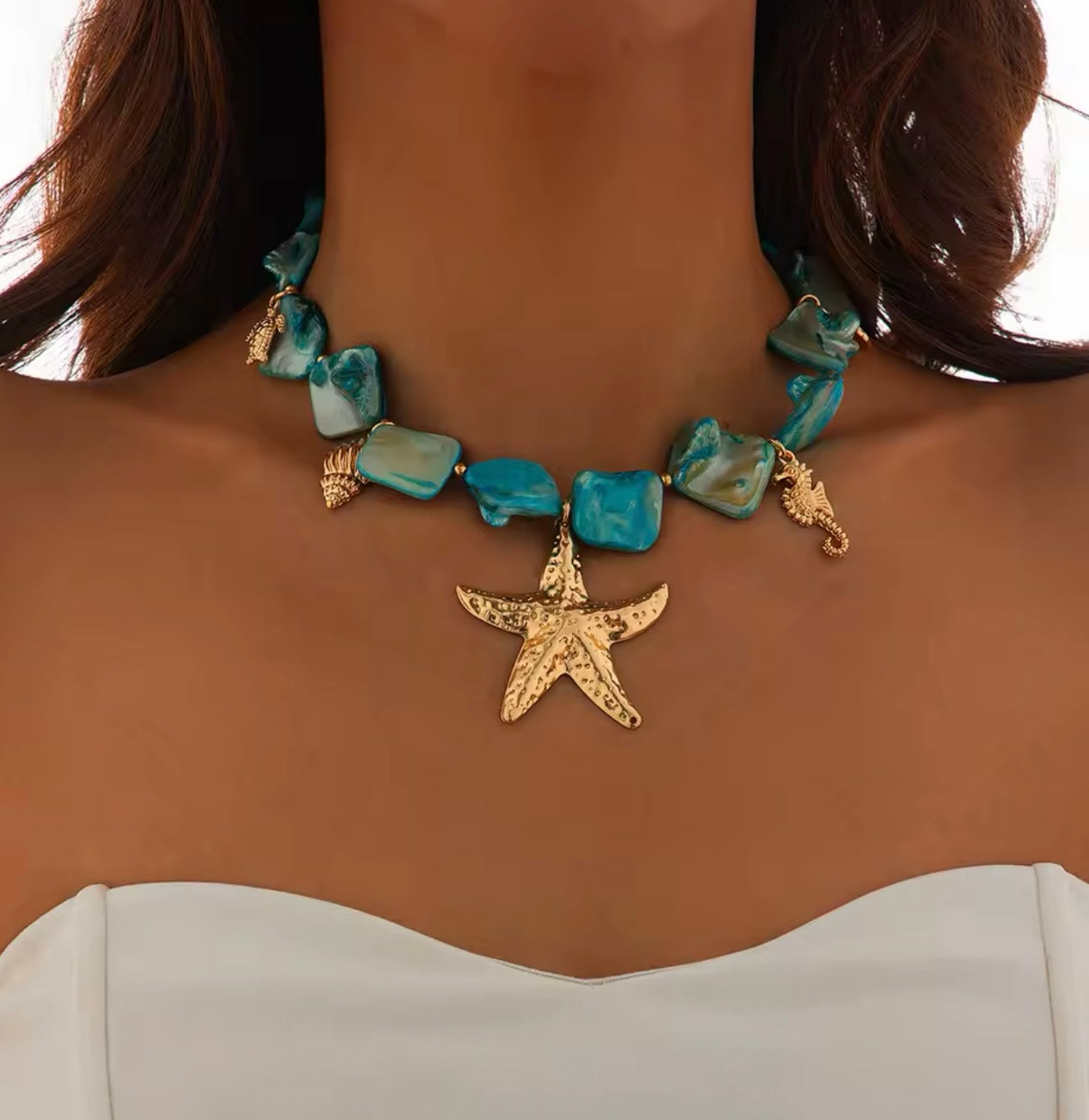 Turqs & Gold Starfish Necklace