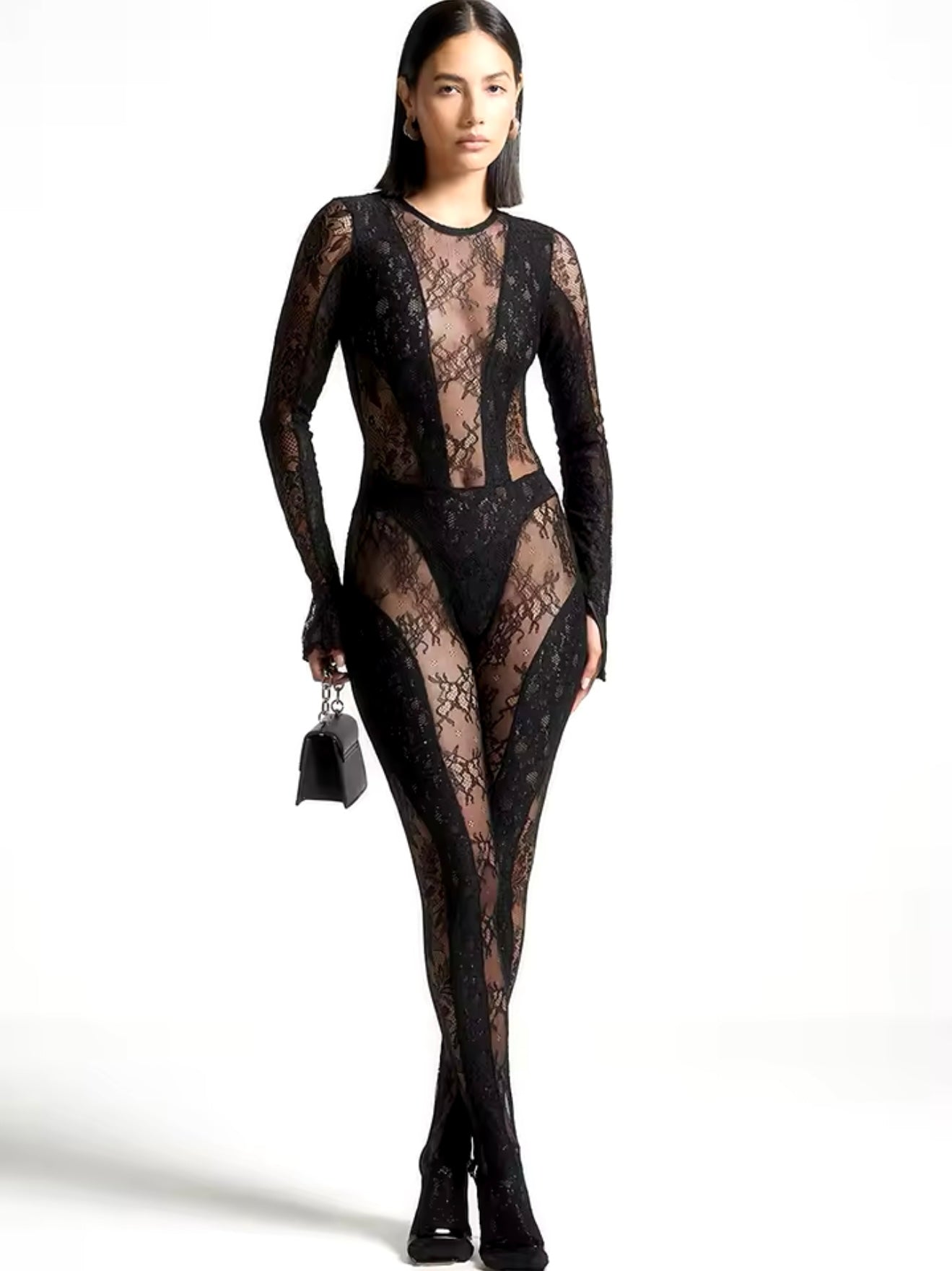 Black Onyx Lace & Pearls One Piece