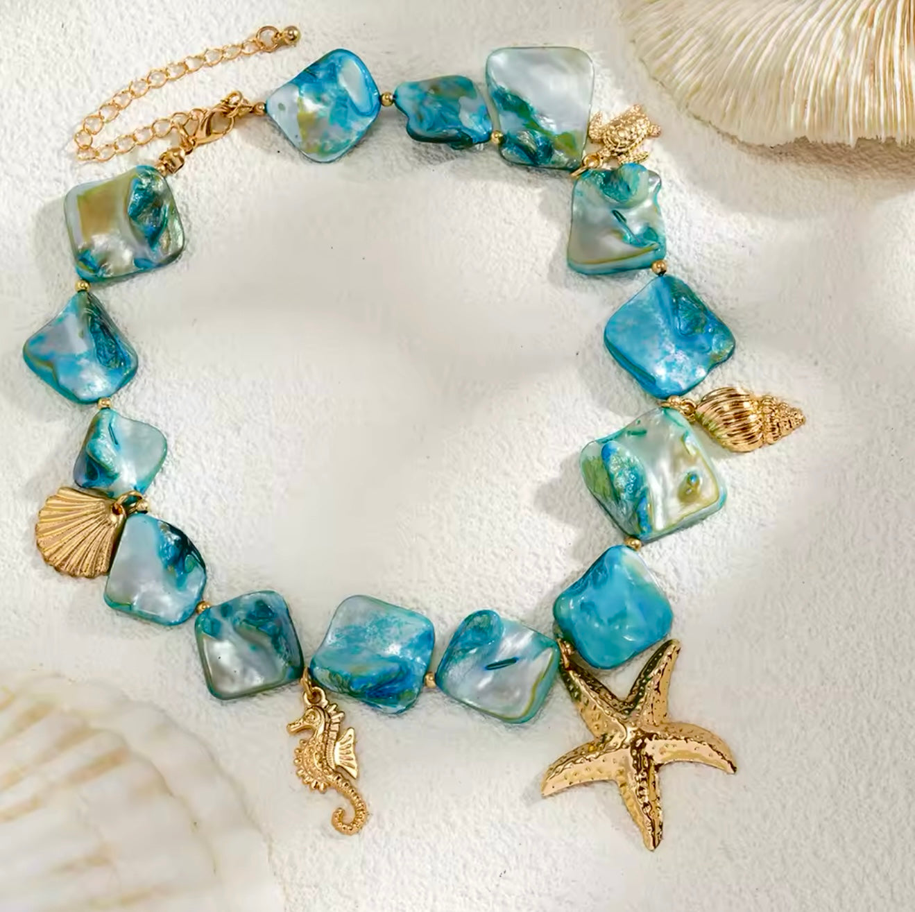 Turqs & Gold Starfish Necklace