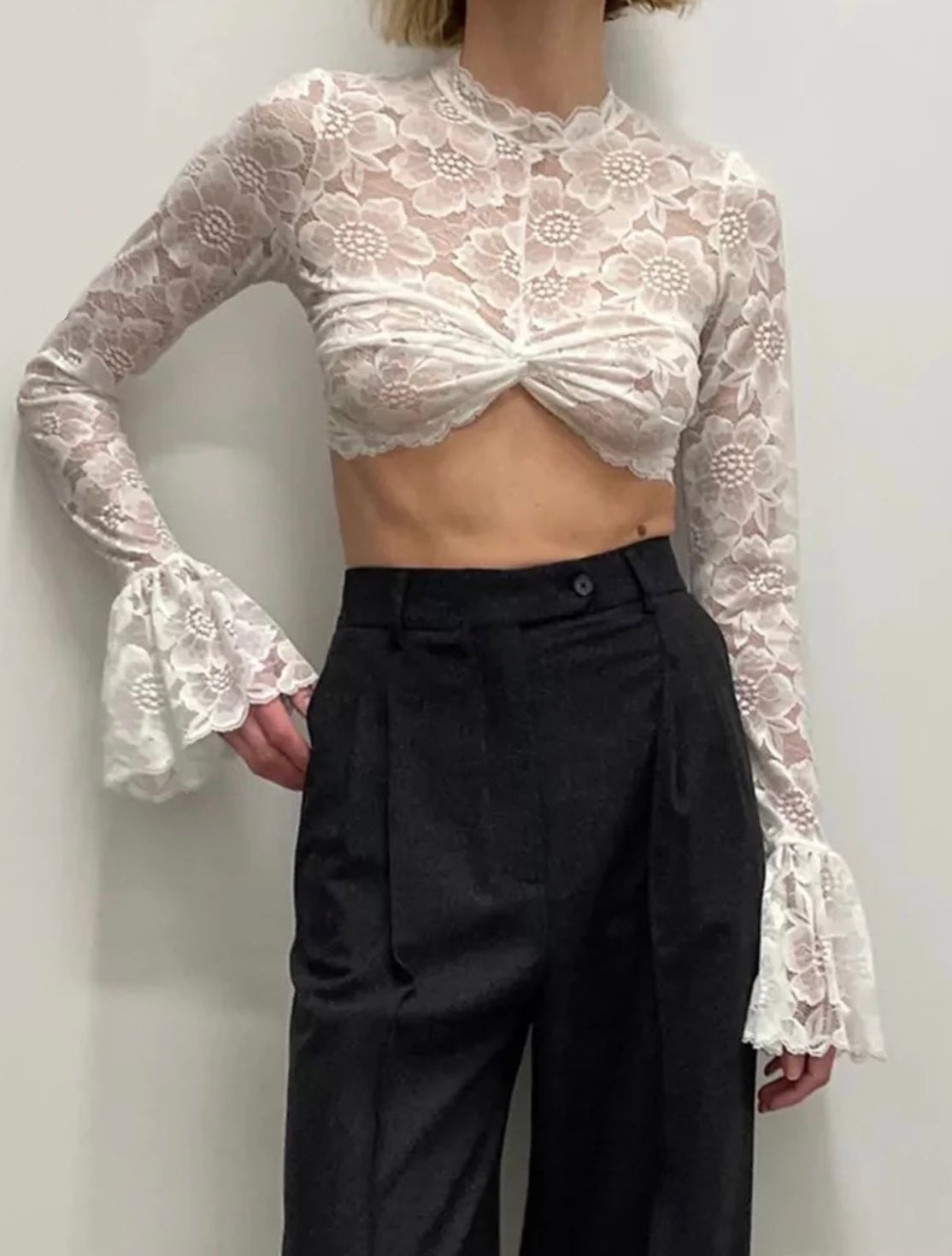 Lace Bella Crop Top - White