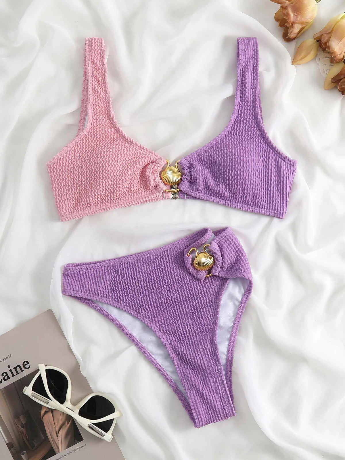 Purple & Pink Bikini (with or without straps)