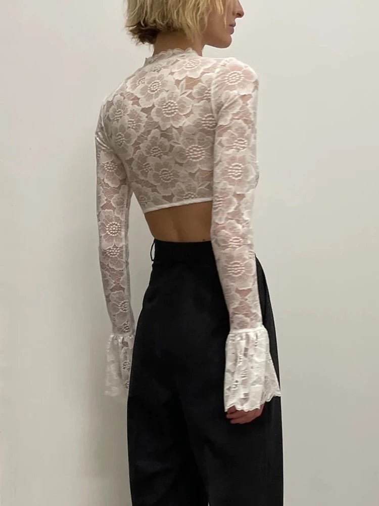 Lace Bella Crop Top - White