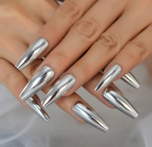 Silver Metal Press Ons {24 Nails}