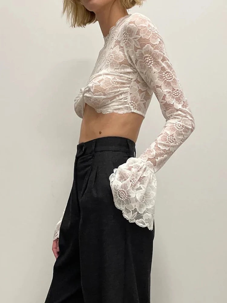 Lace Bella Crop Top - White