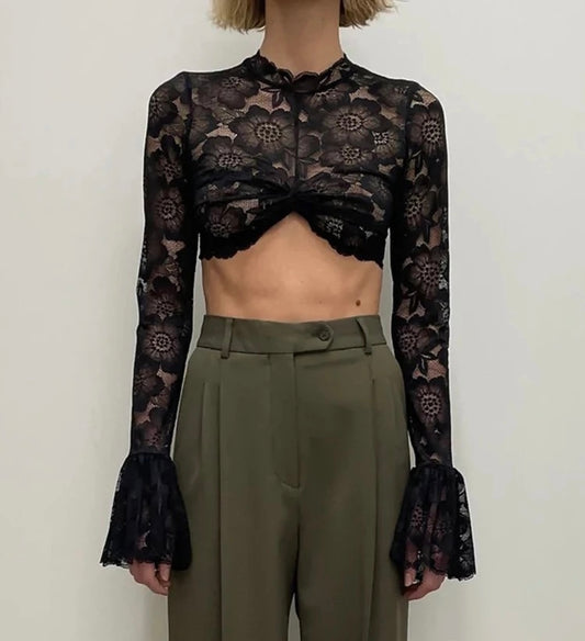 Lace Bella Crop Top - Black