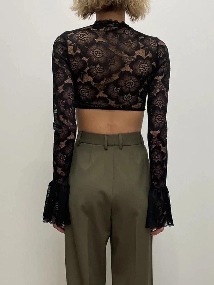 Lace Bella Crop Top - Black